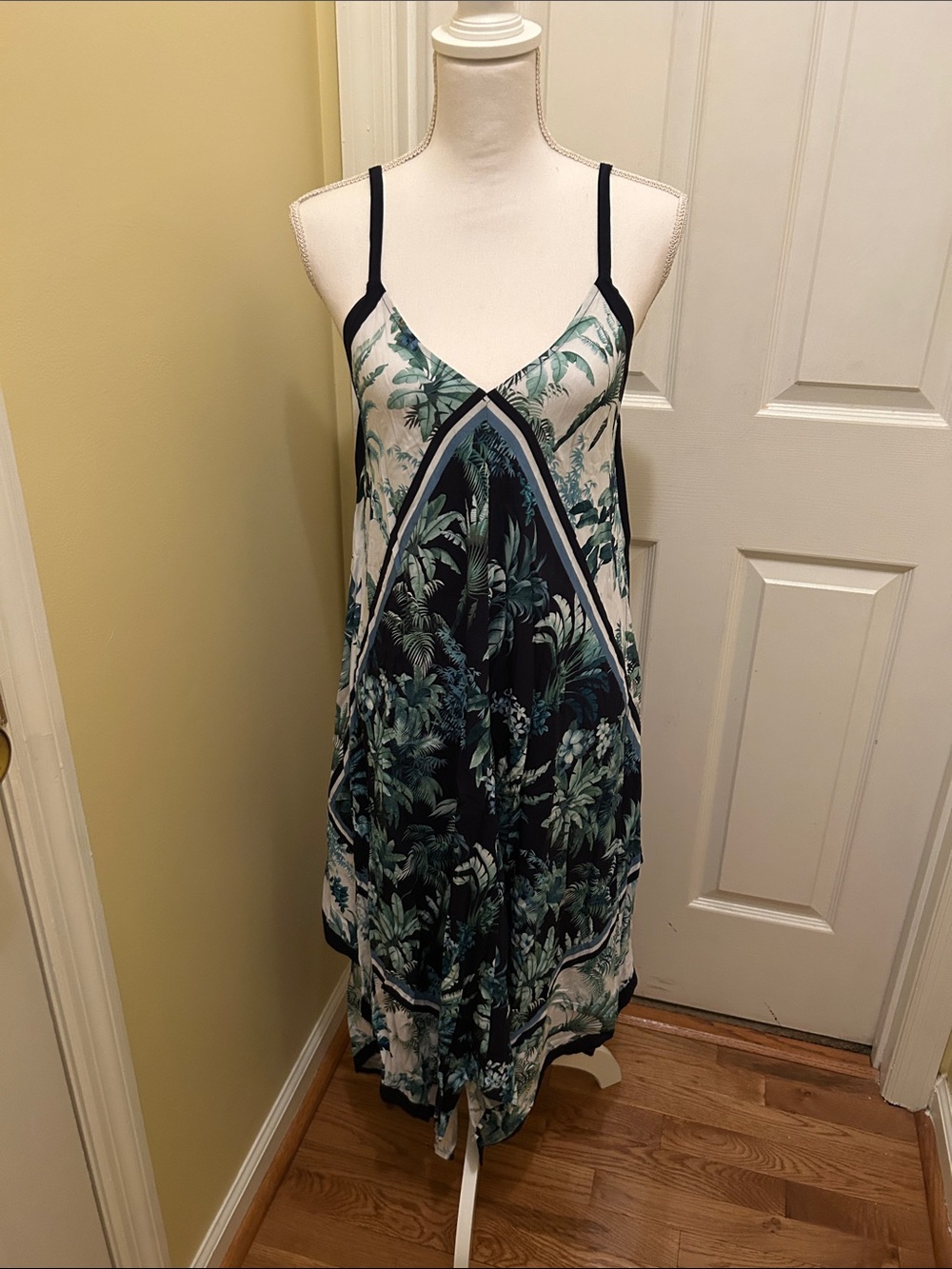 Tommy Bahama Floral Tropical Print Slip Dress in Teal and Navy.
